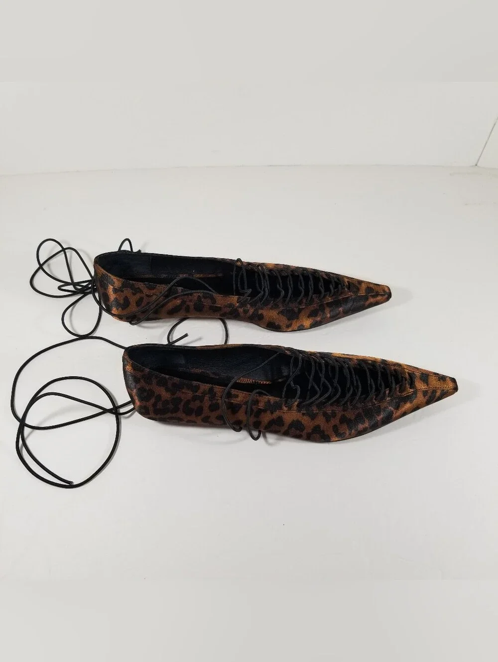 Free People x Jeffrey Campbell Alston Lace-Up Flats Women's Sz 7 Leopard Print